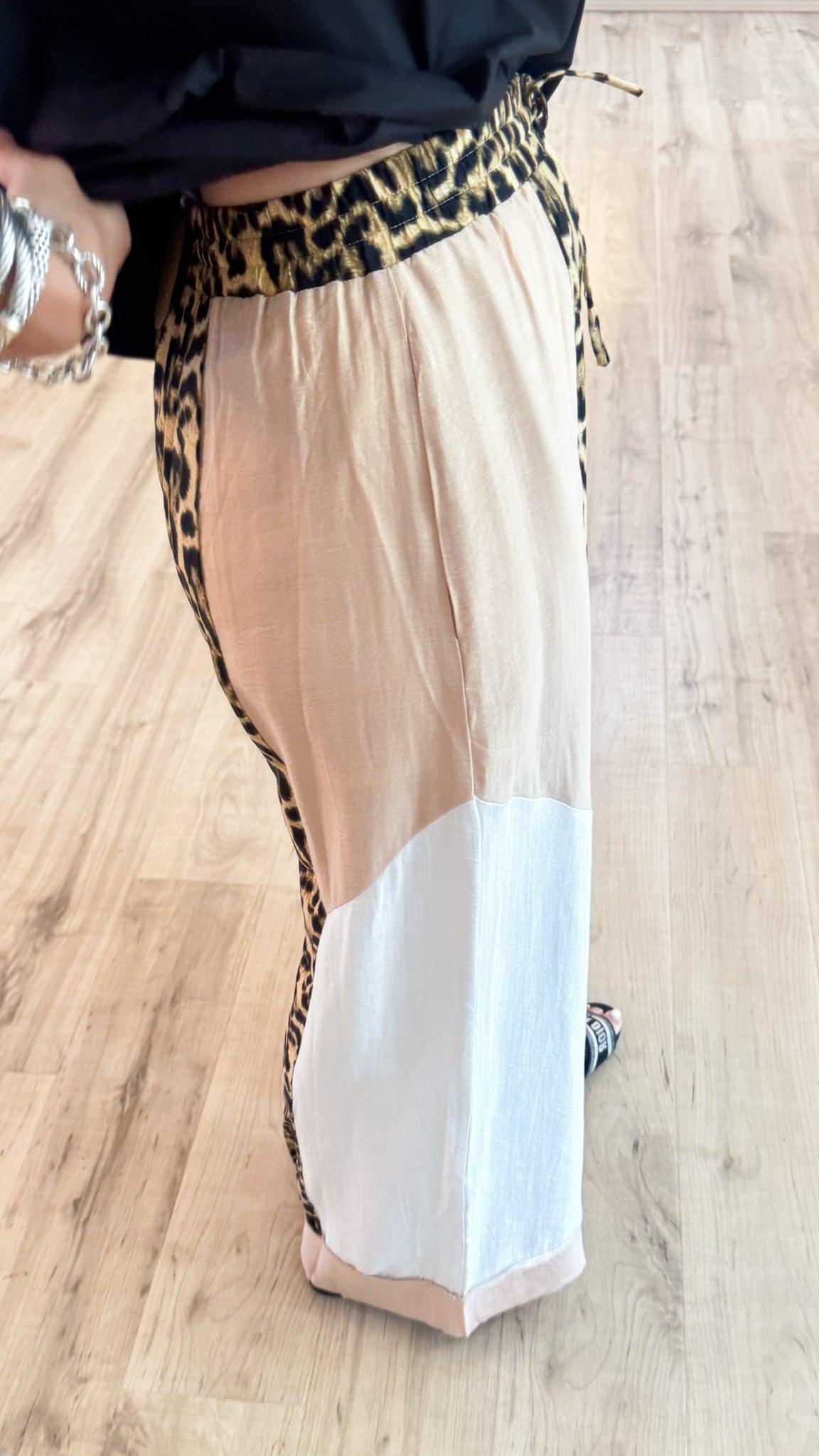 Leopard Color Block Print Wide Leg Pants