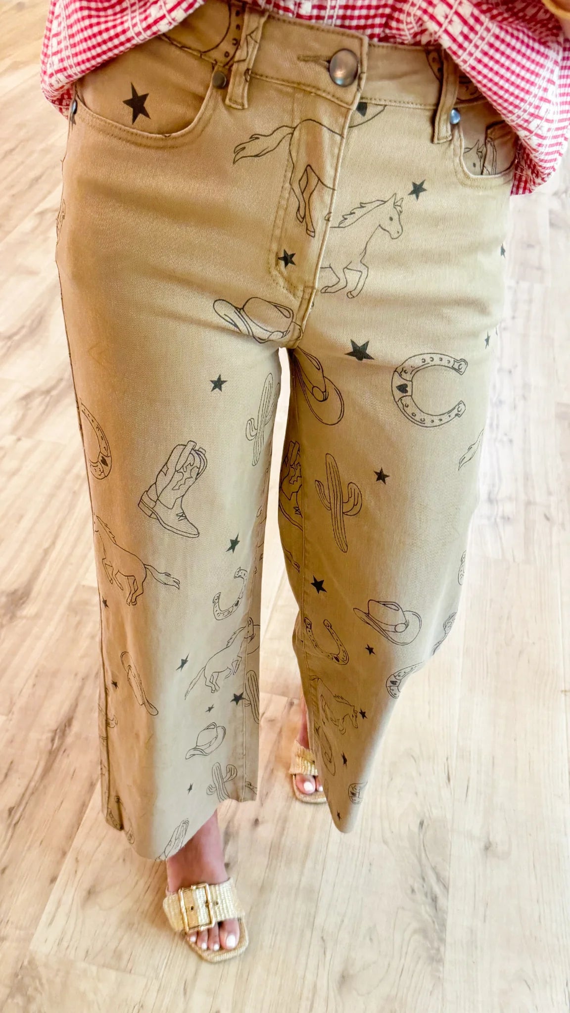 Latte Western Printed Wide Leg Pants