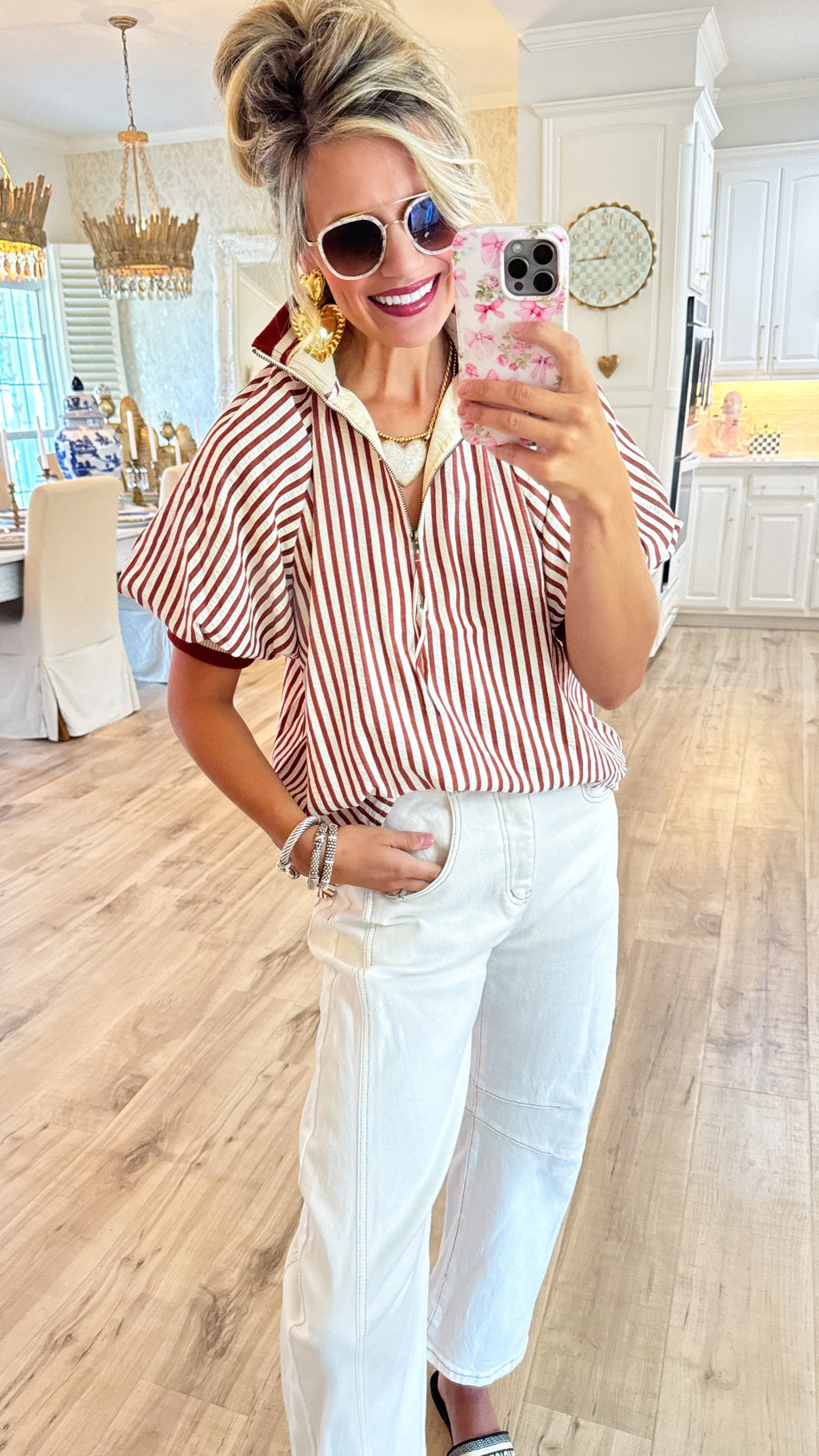 Brick Stripe Half Zip Top