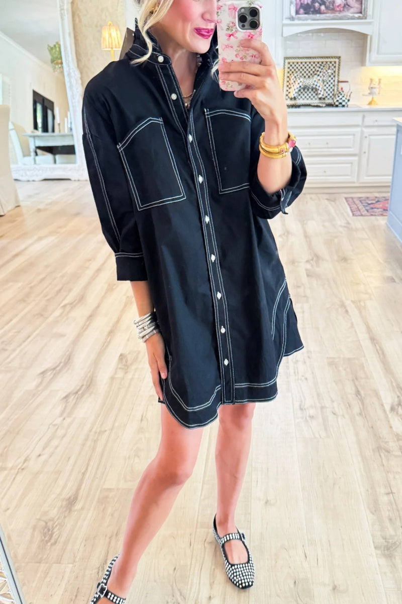3/4 Sleeve Button Down Dress