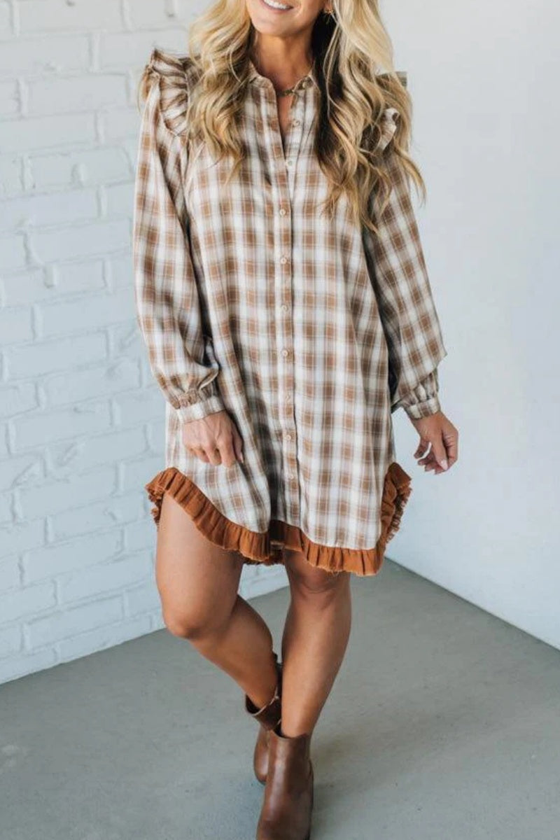 Jonnie Plaid Ruffled Accent Shirt Dress