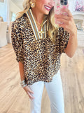Camel Leopard Dolman Sleeve Top
