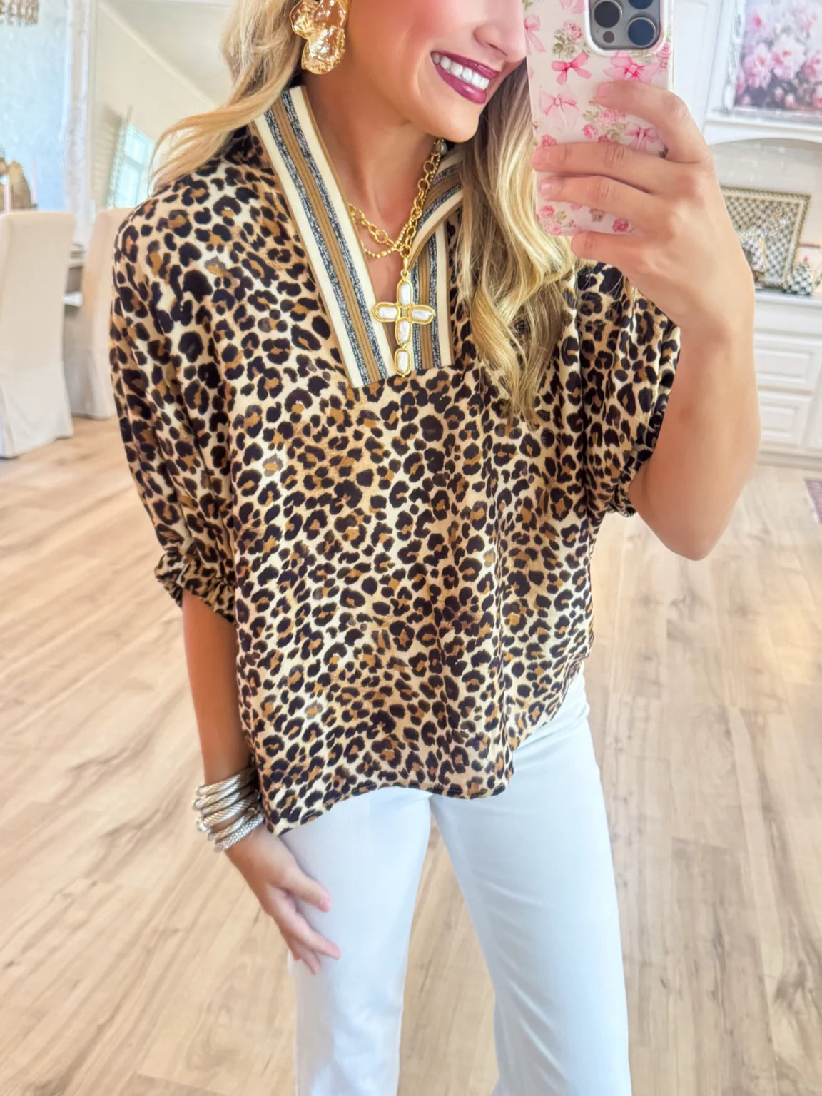 Camel Leopard Dolman Sleeve Top