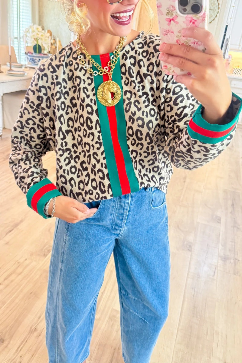 Red and Green Leopard Accent Top