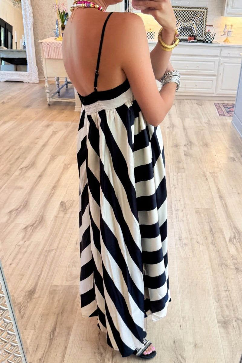 Black and Cream Bold Stripe Maxi Dress