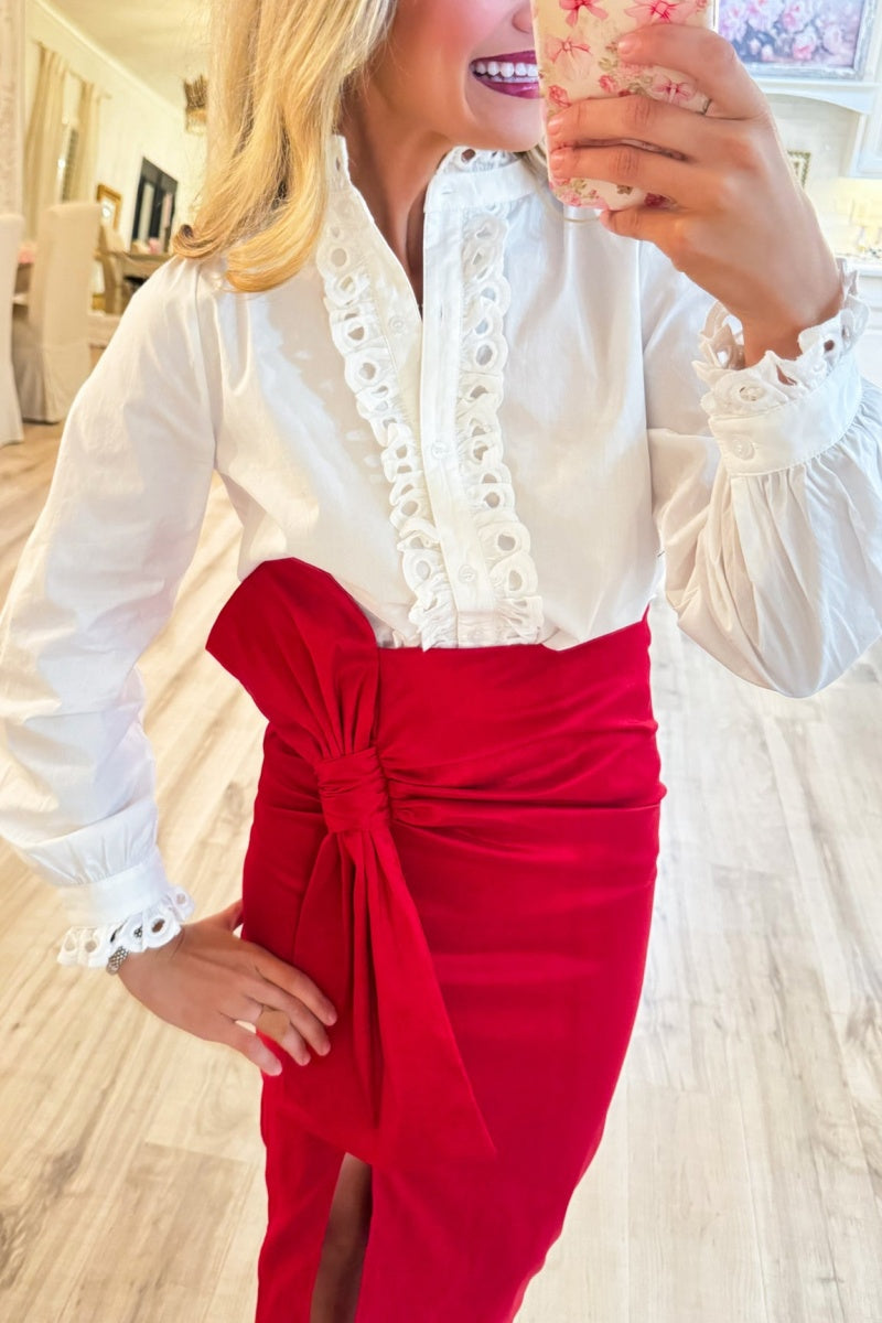Off White Eyelet Accent Classy Blouse