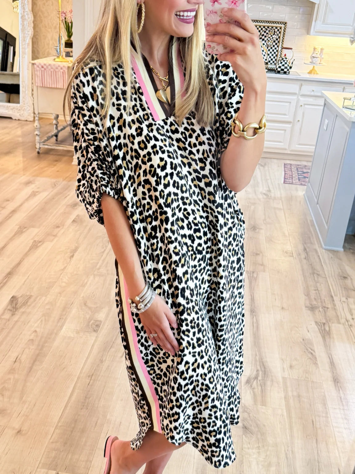 Leopard Dolman Sleeve Midi Dress
