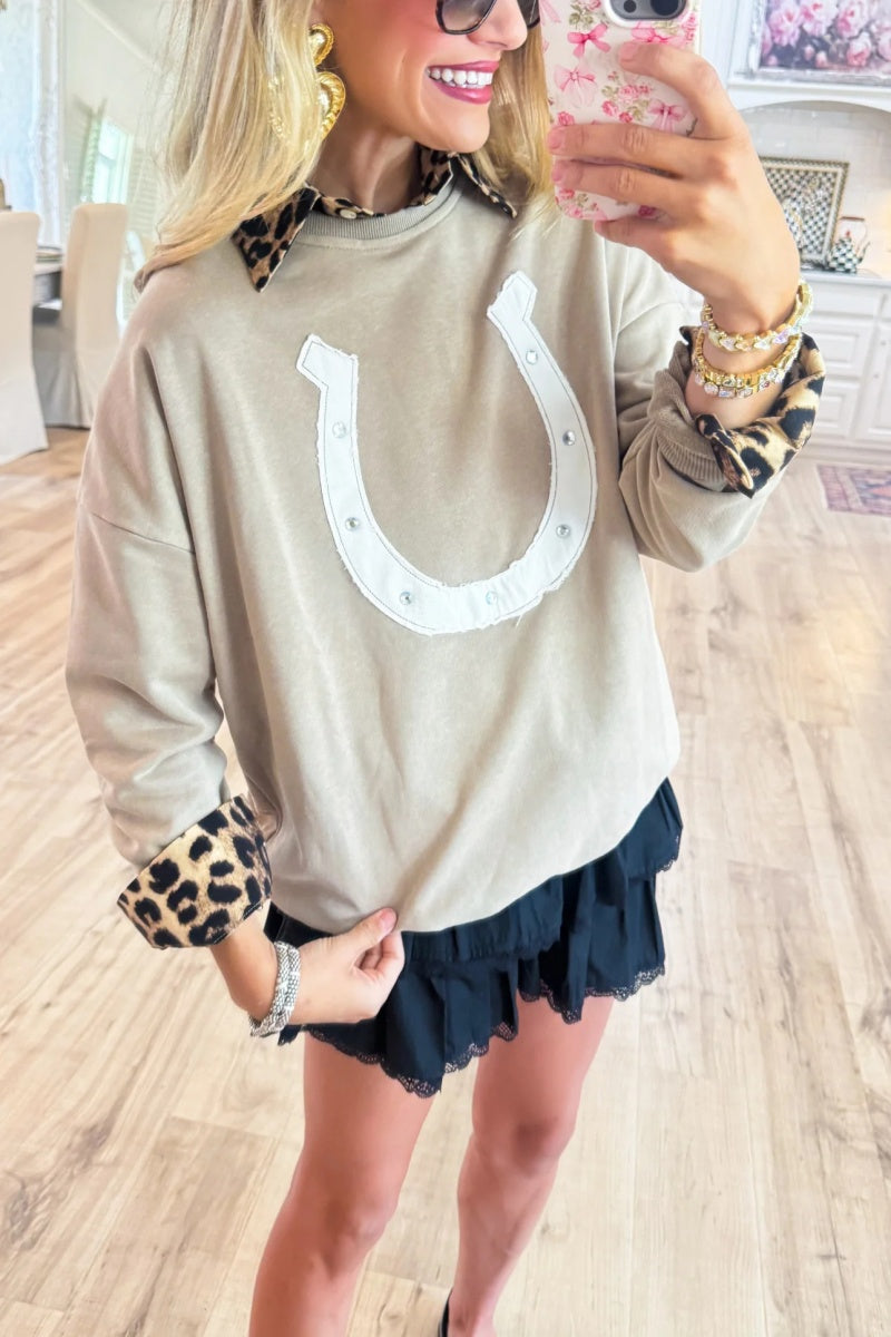 Taupe Horseshoe Pullover Top