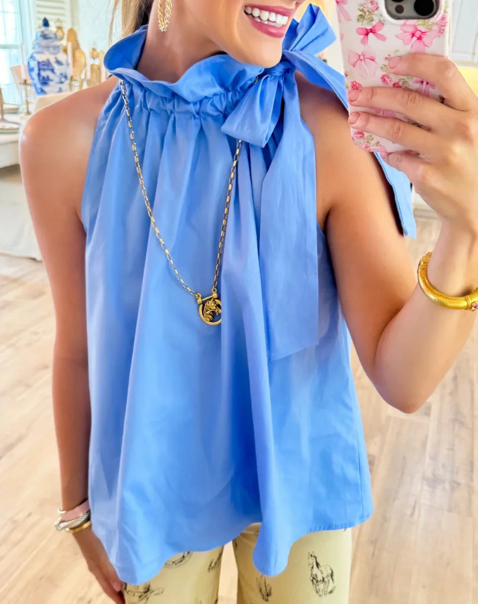 Ruffle Neck Tie Sleeveless Top