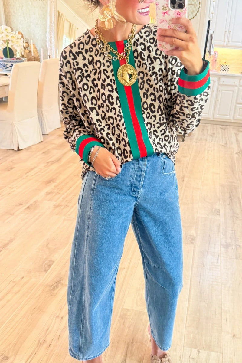 Red and Green Leopard Accent Top