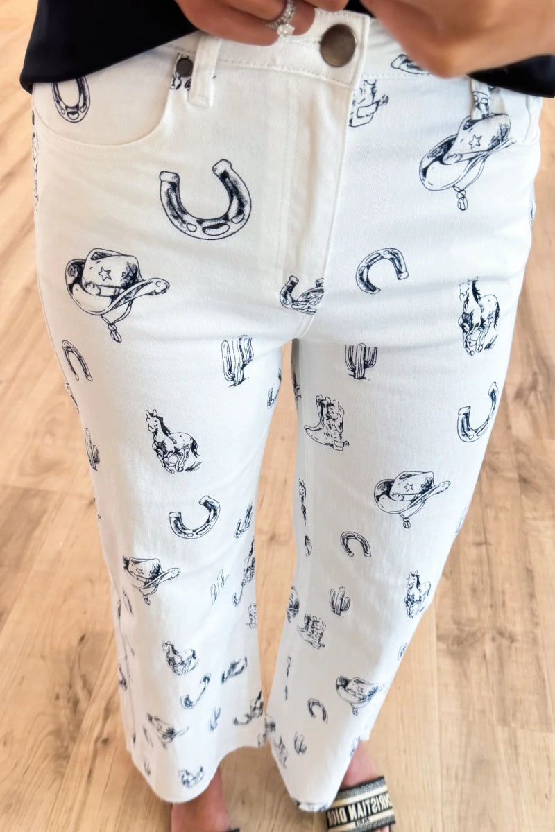 Khaki Cowboy Printed Barrel Jeans