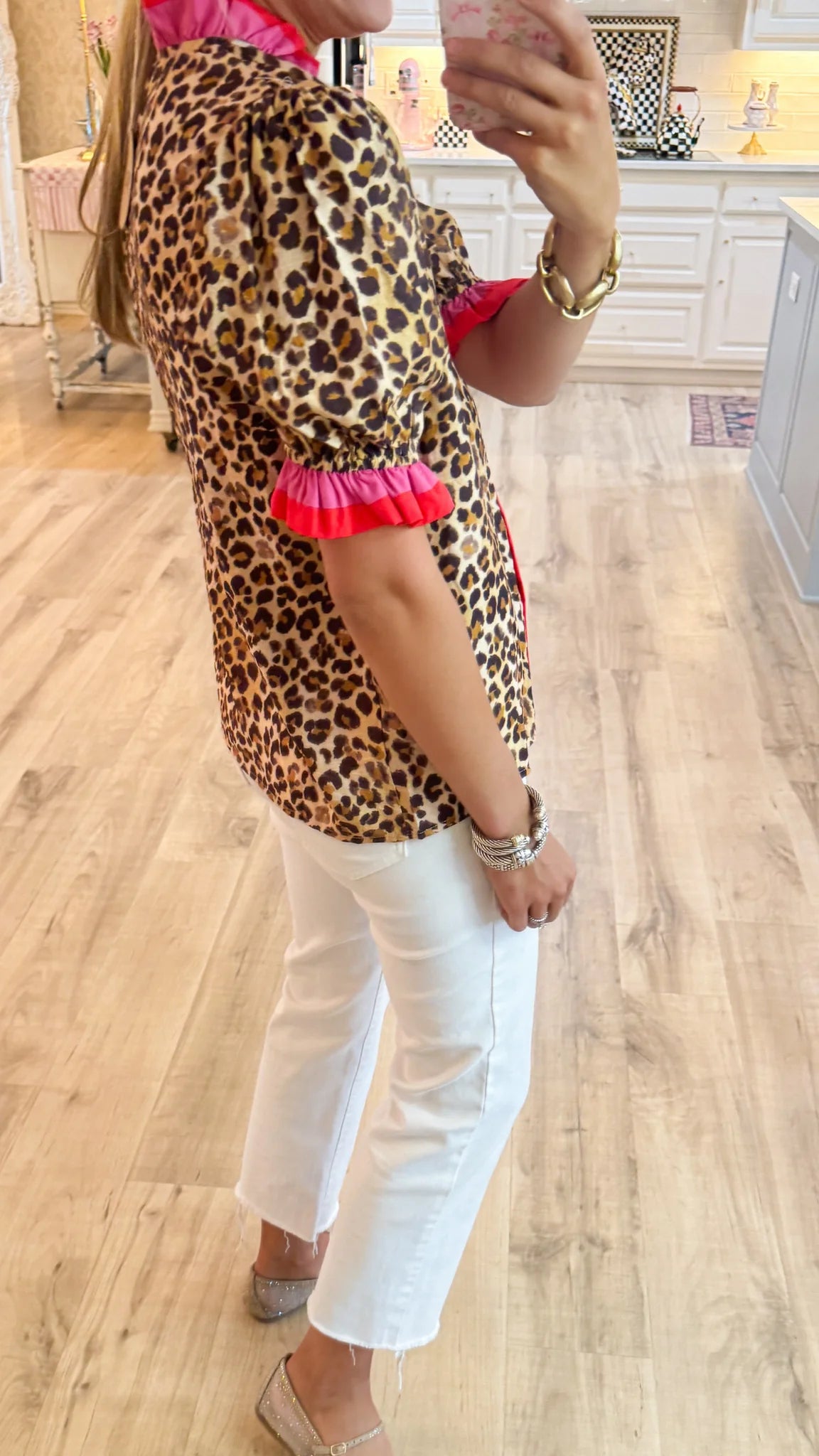Leopard and Pink Contrast Trim Top