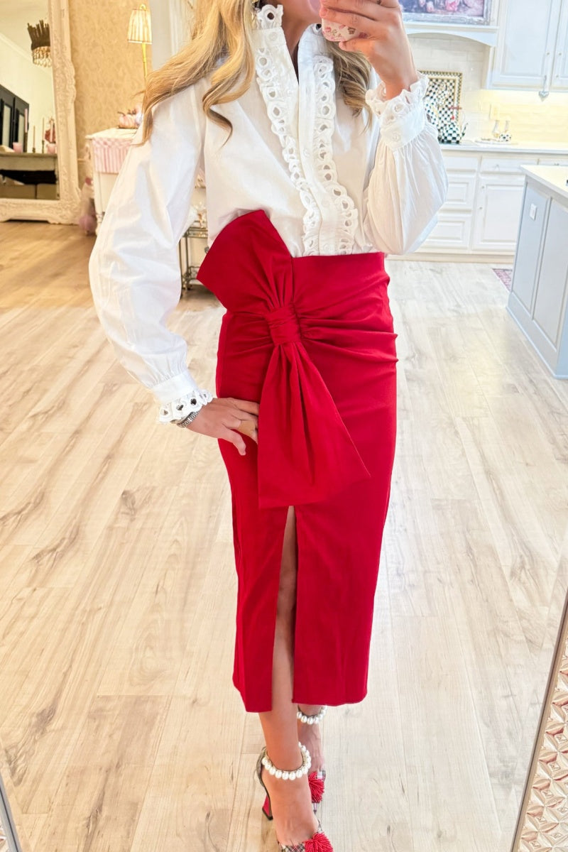 Off White Eyelet Accent Classy Blouse