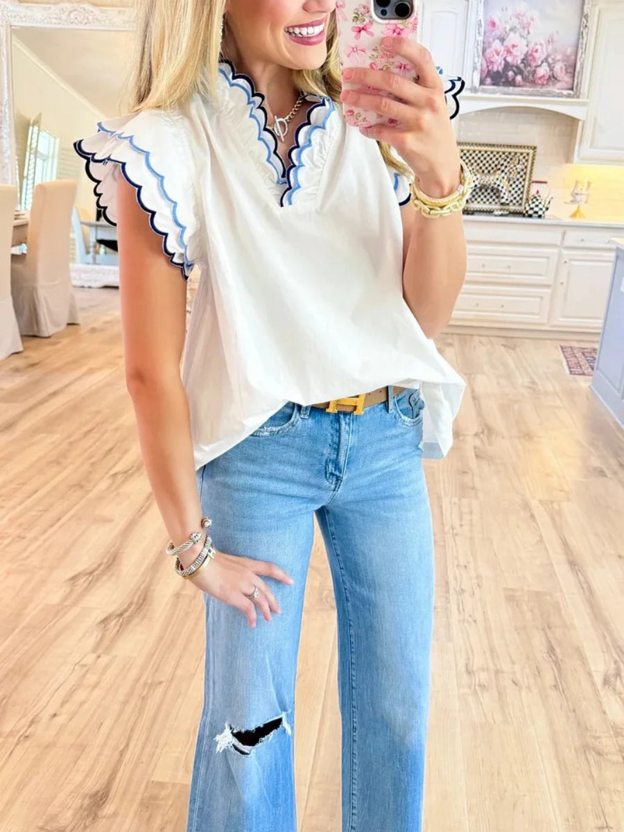Off White Scalloped Blouse