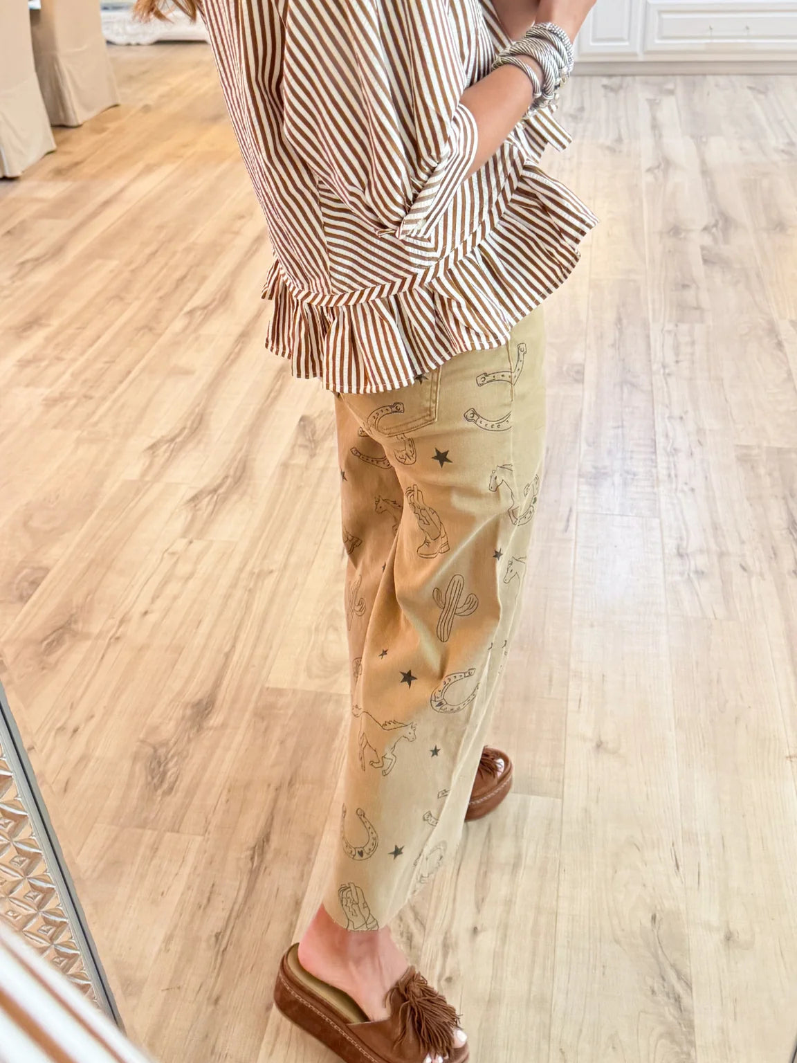 Latte Western Printed Wide Leg Pants