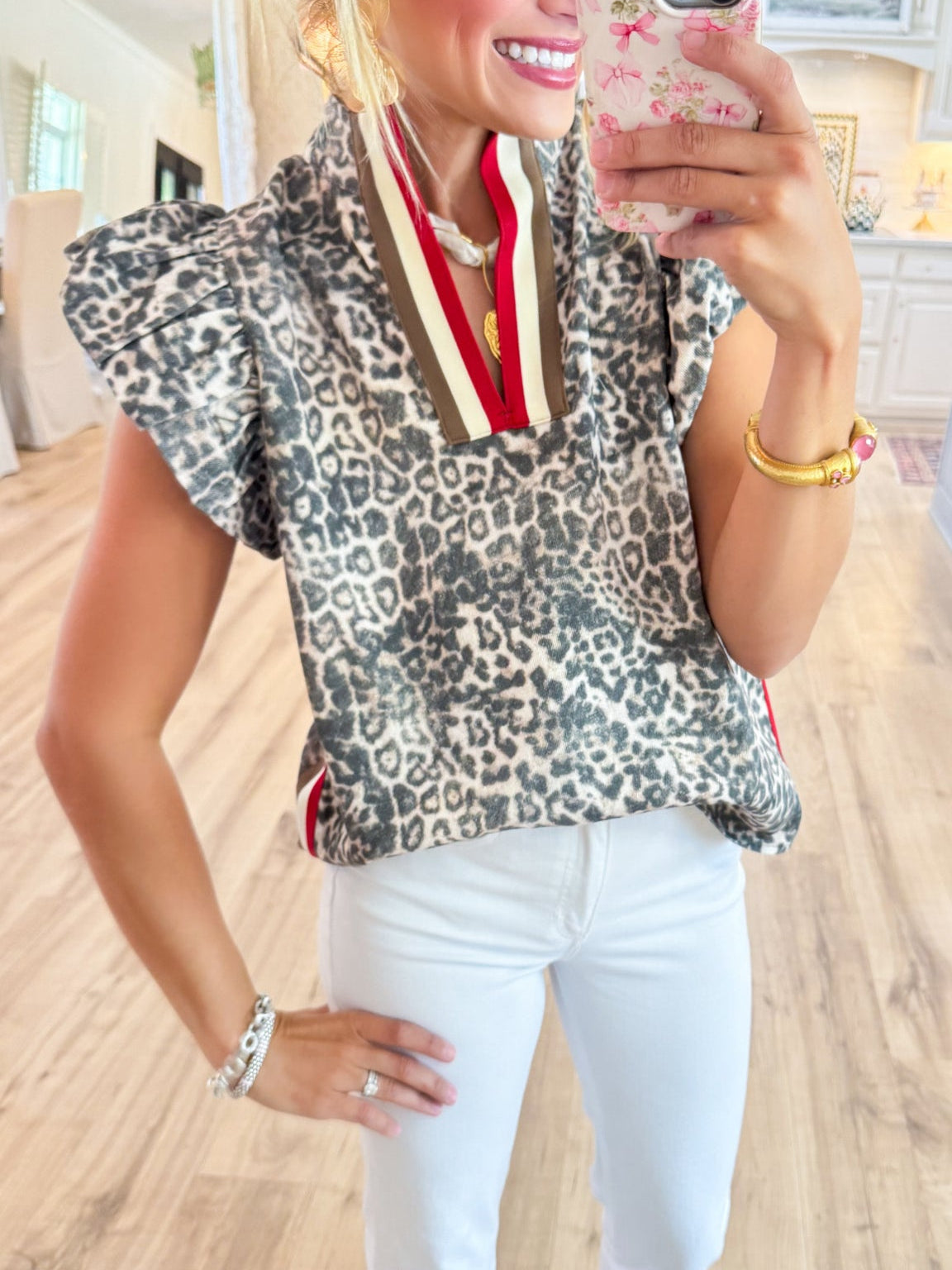 Leopard Flutter Sleeve Top