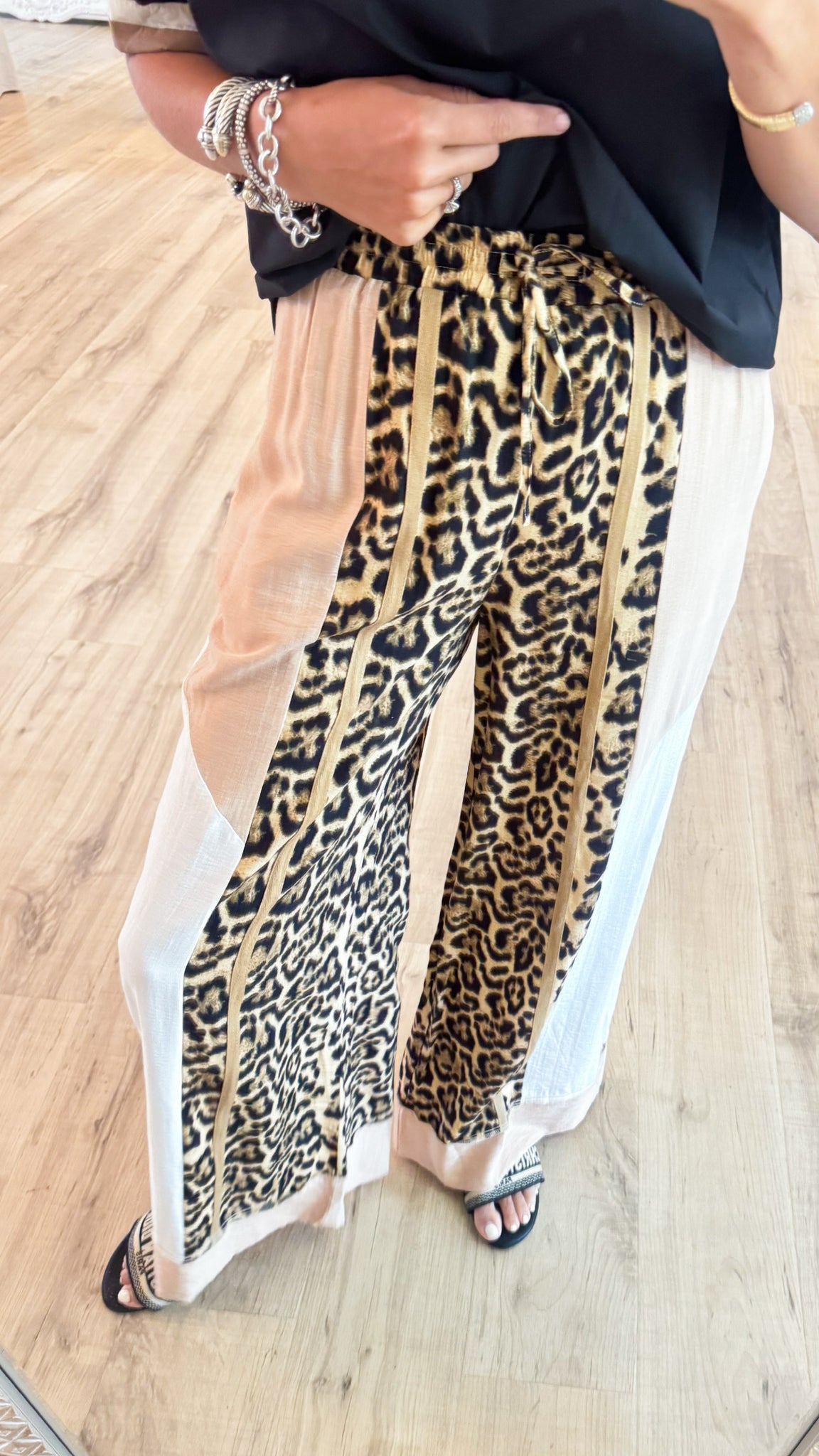 Leopard Color Block Print Wide Leg Pants