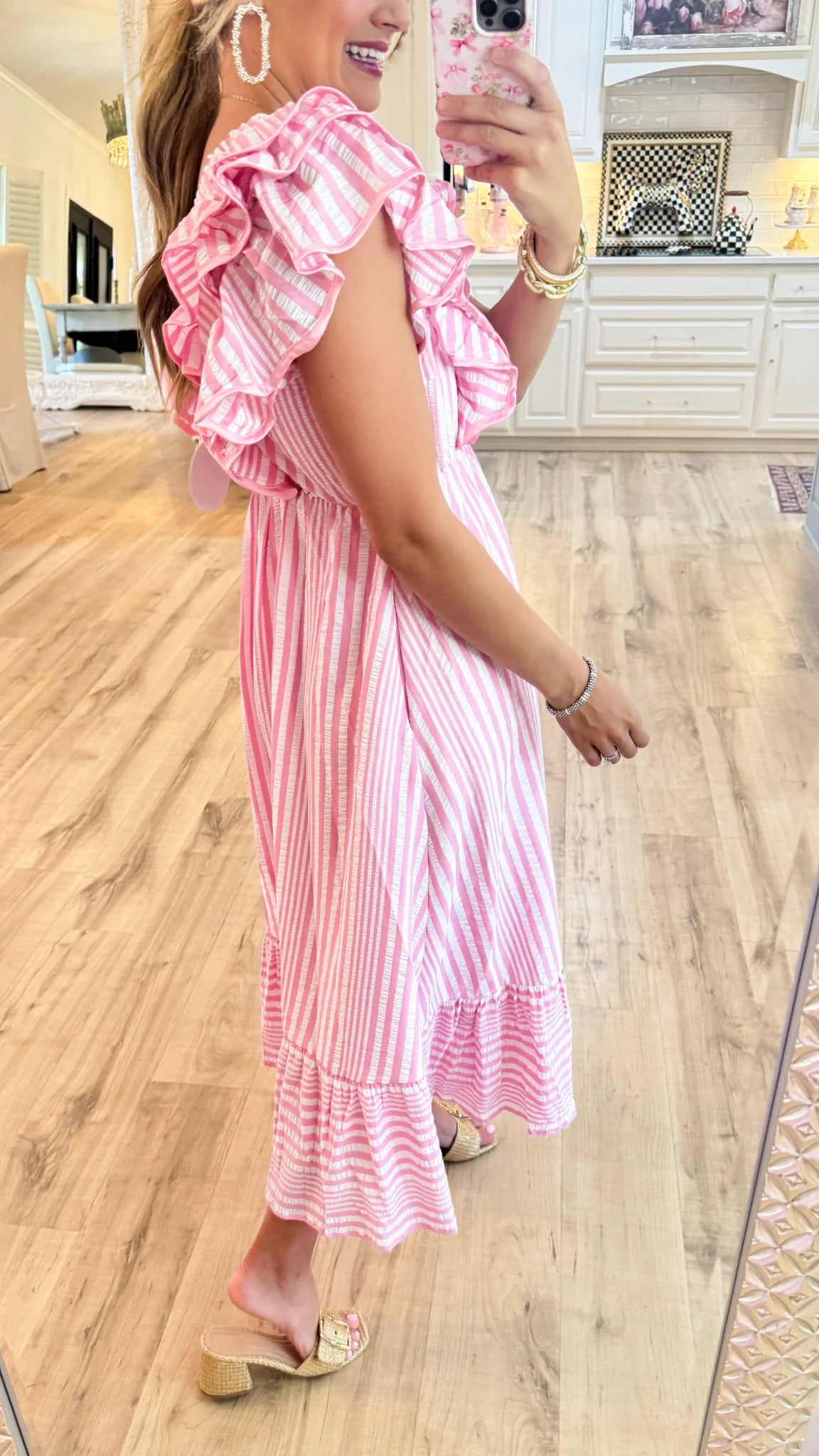 Pink Striped Ruffle Maxi Dress