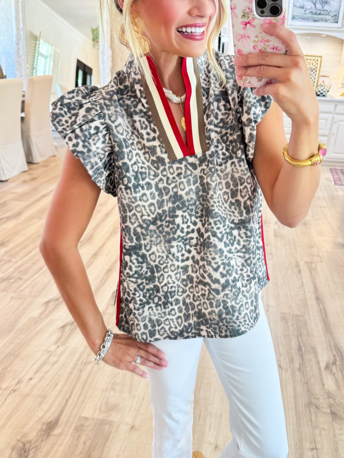 Leopard Flutter Sleeve Top