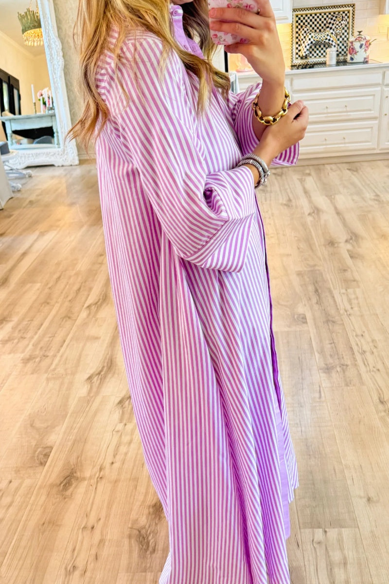 Orchid Stripe Maxi Shirt Dress