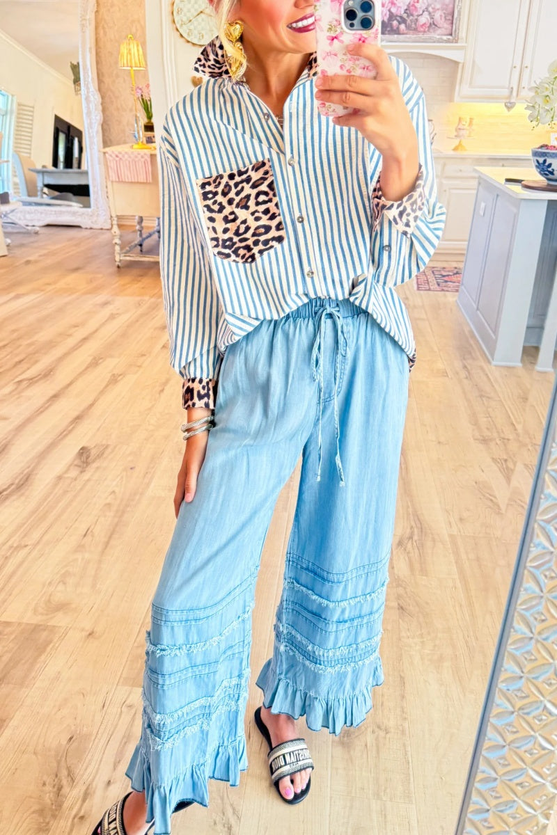 Brown Leopard Print Stripe Long Sleeve Top