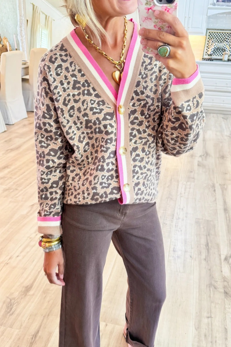 Camel Animal Pattern Button Down Cardigan