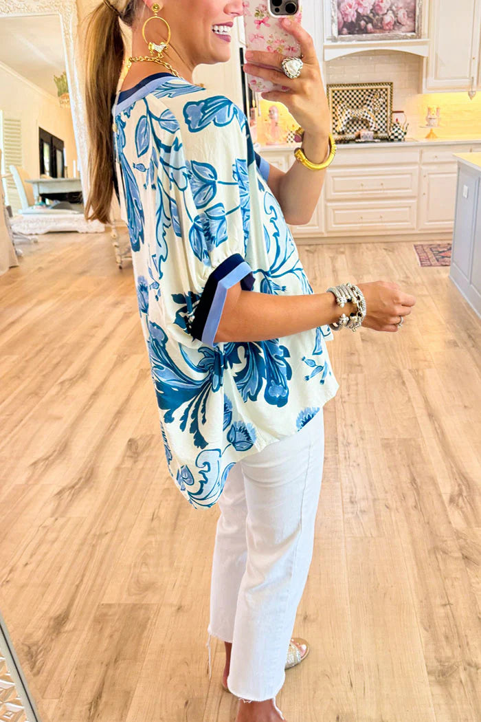 Contrast Trim Dolman Sleeve Top