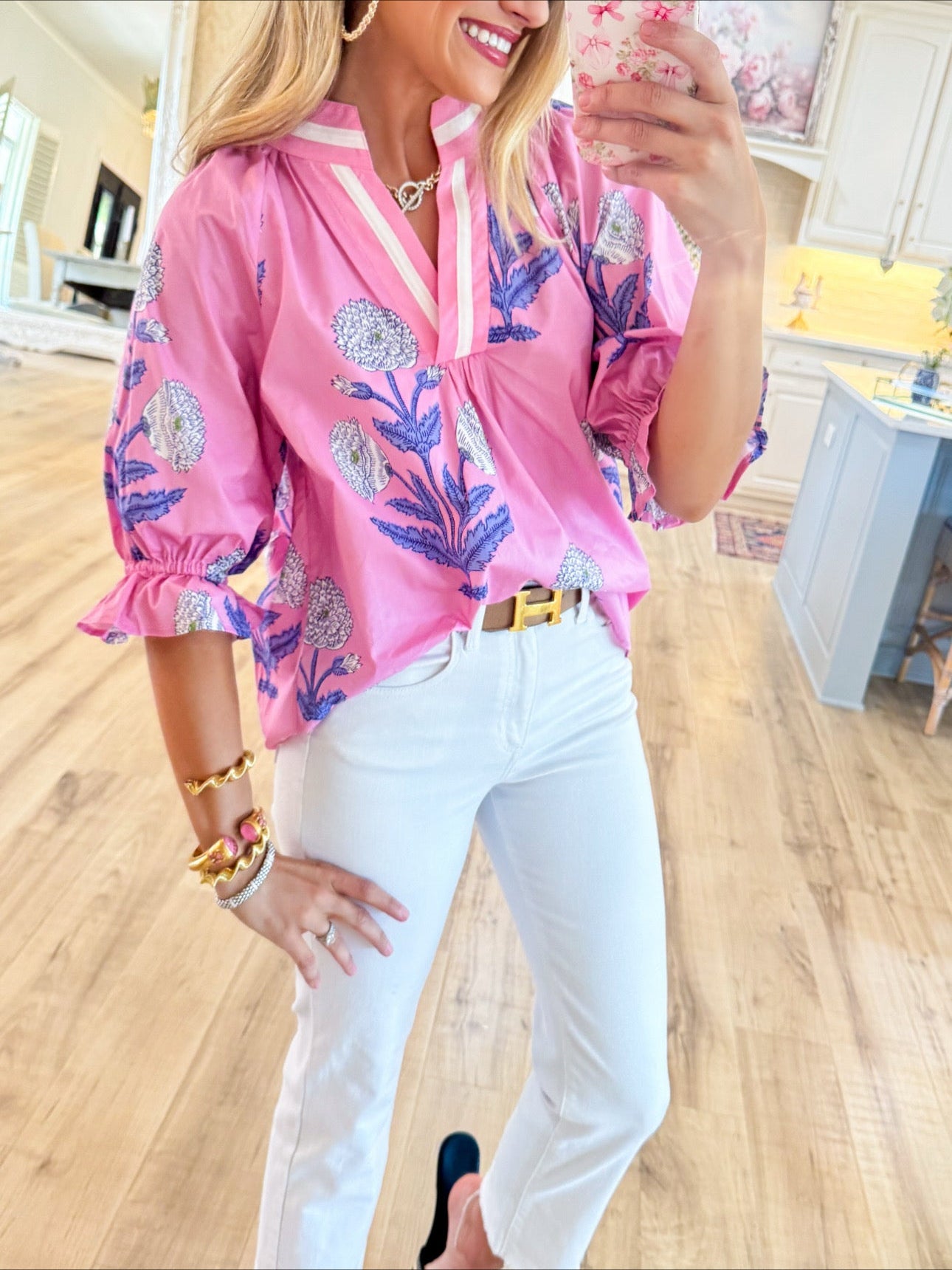 Pink Mix Floral Contrast Binding Top