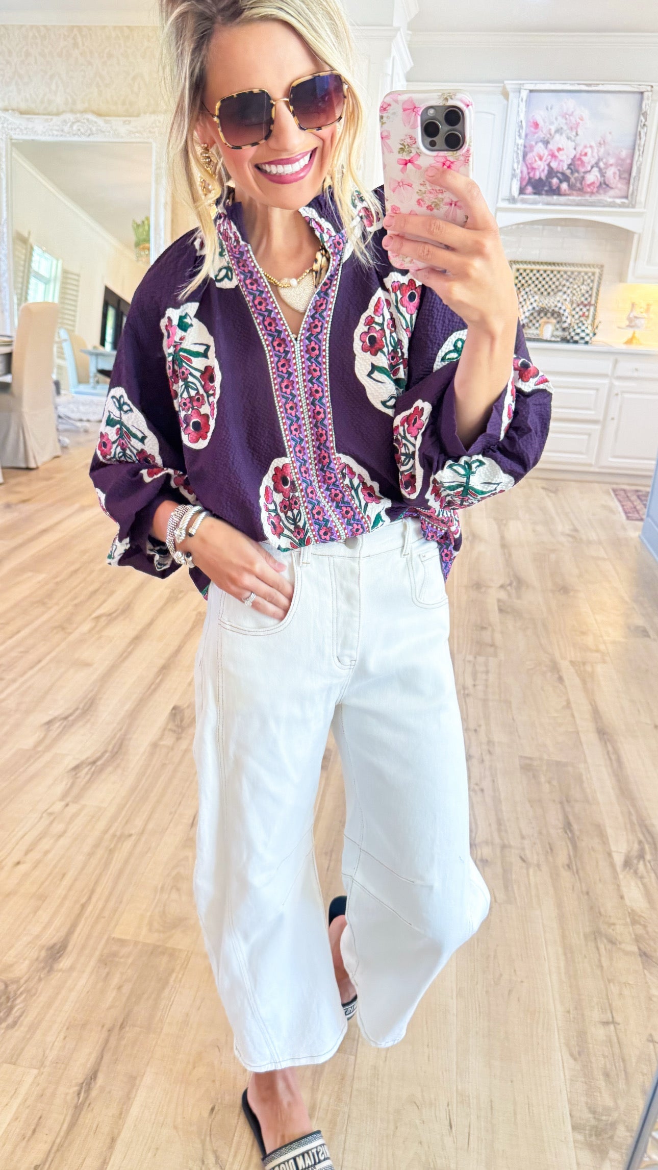 Plum Boho Floral Print Tunic Top