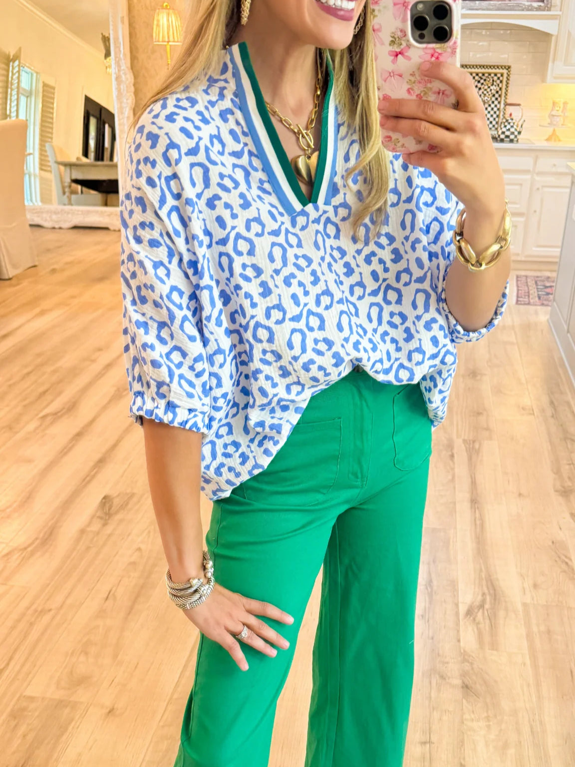 Blue Leopard Dolman Sleeve Top