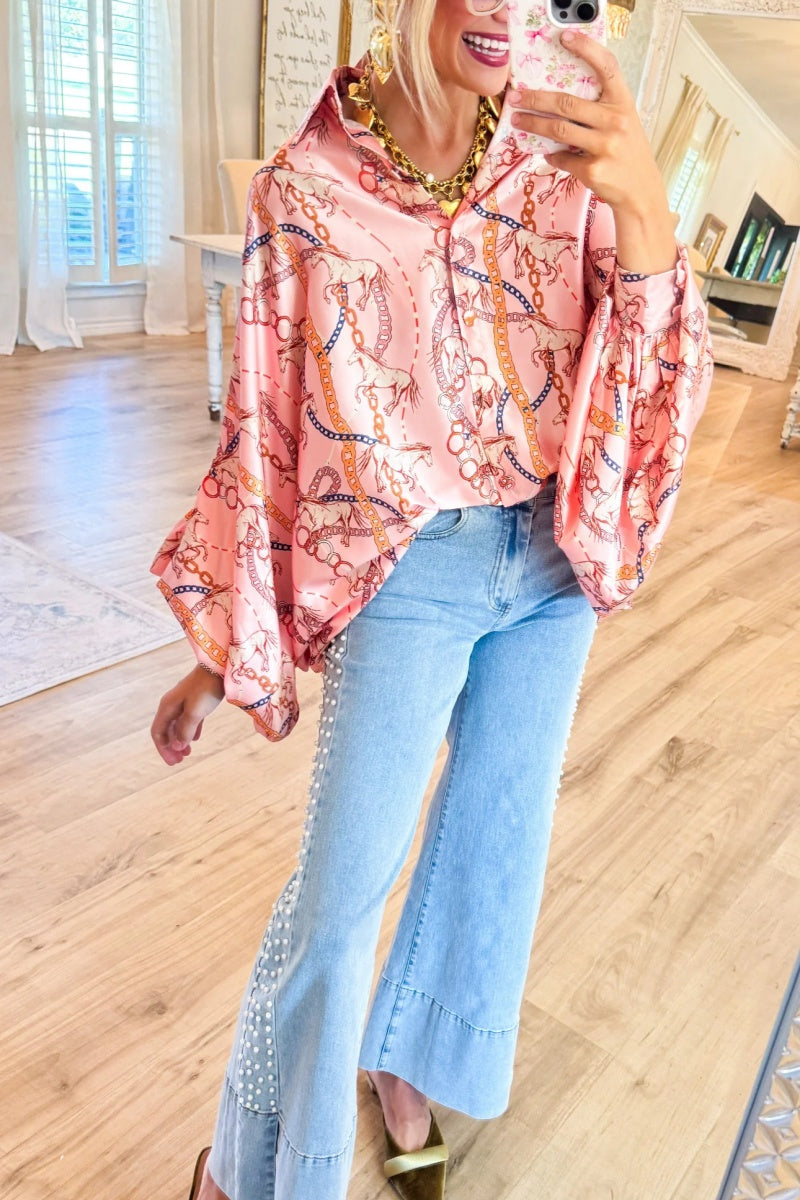 Pink Horse Print Blouse