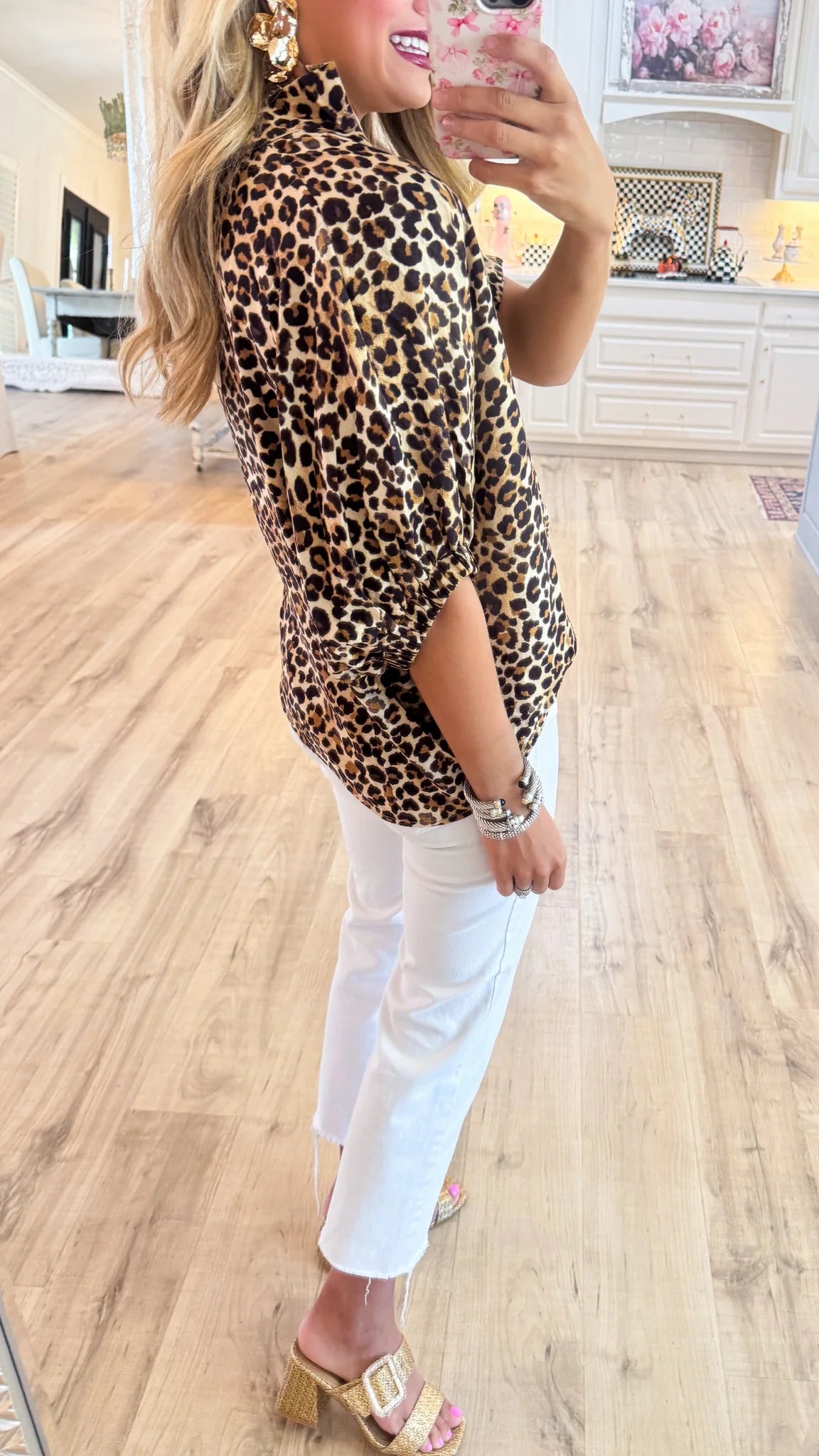 Camel Leopard Dolman Sleeve Top