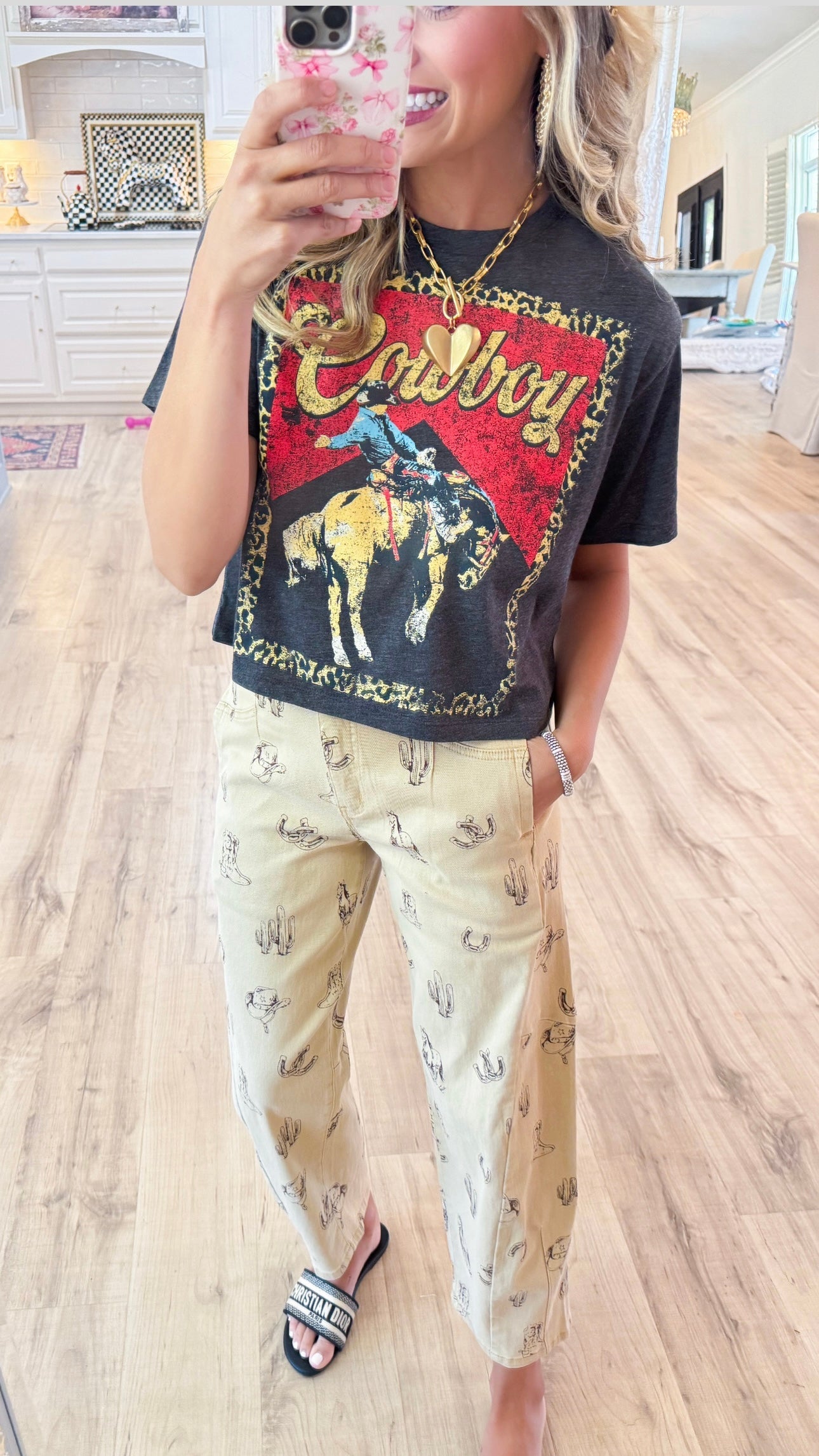 Cowboy Leopard Cropped Graphic Tee