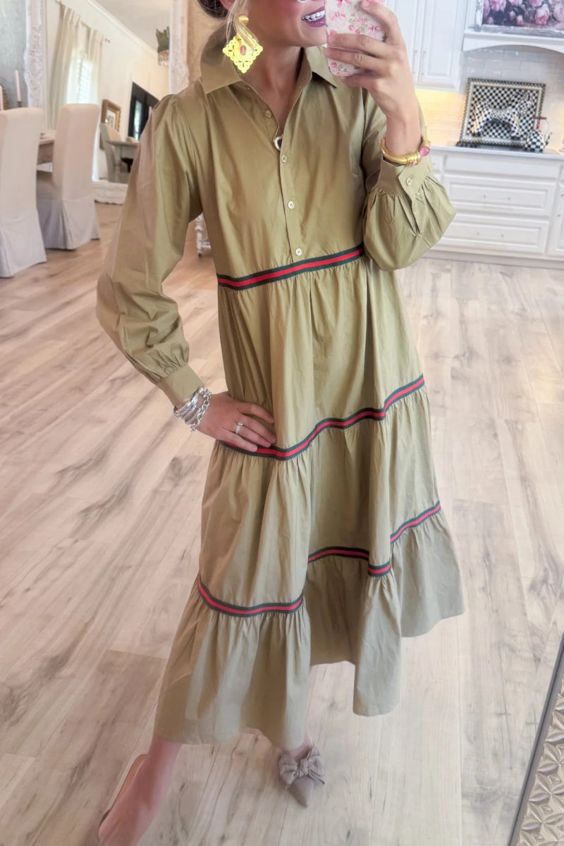 Taupe Tiered Long Sleeve Maxi Dress